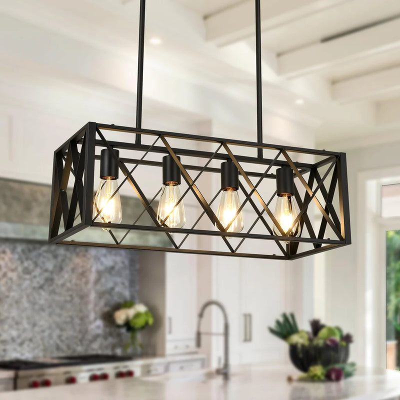 5 in 1 Chandelier Matte Black Pendant Light