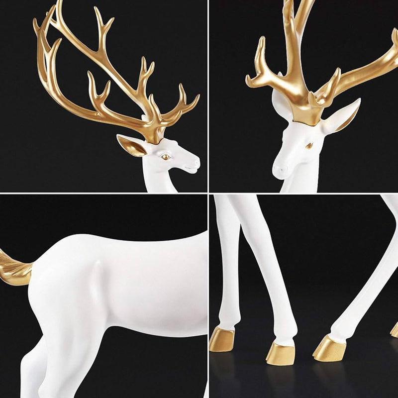 Antique Deer 2 Pcs Sculpture Set White-Gold