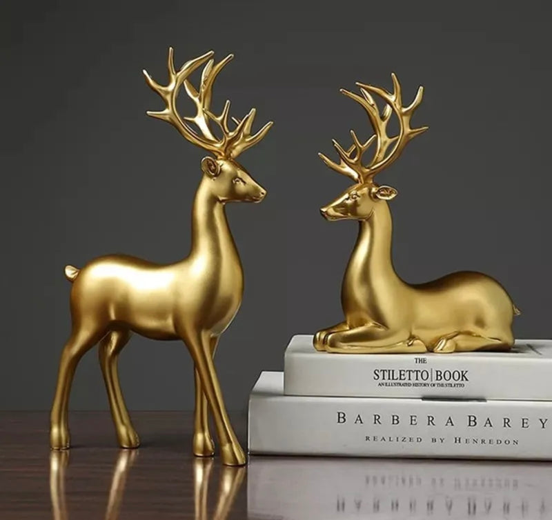 Antique Deer 2 Pcs Sculpture Set All-Gold.