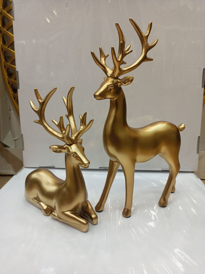 Antique Deer 2 Pcs Sculpture Set All-Gold.