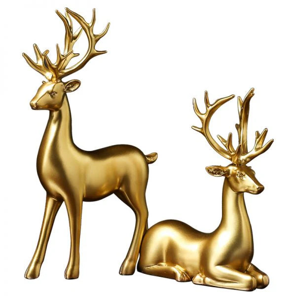 Antique Deer 2 Pcs Sculpture Set All-Gold.