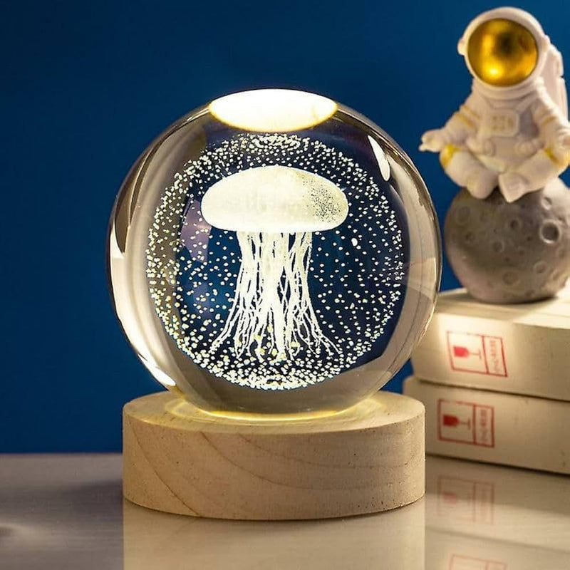 3D Engraved Jelly Fish Crystal Lamp Night Light