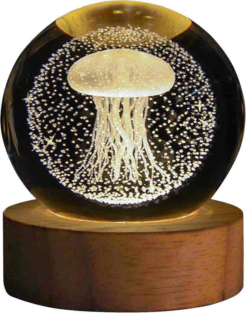 3D Engraved Jelly Fish Crystal Lamp Night Light