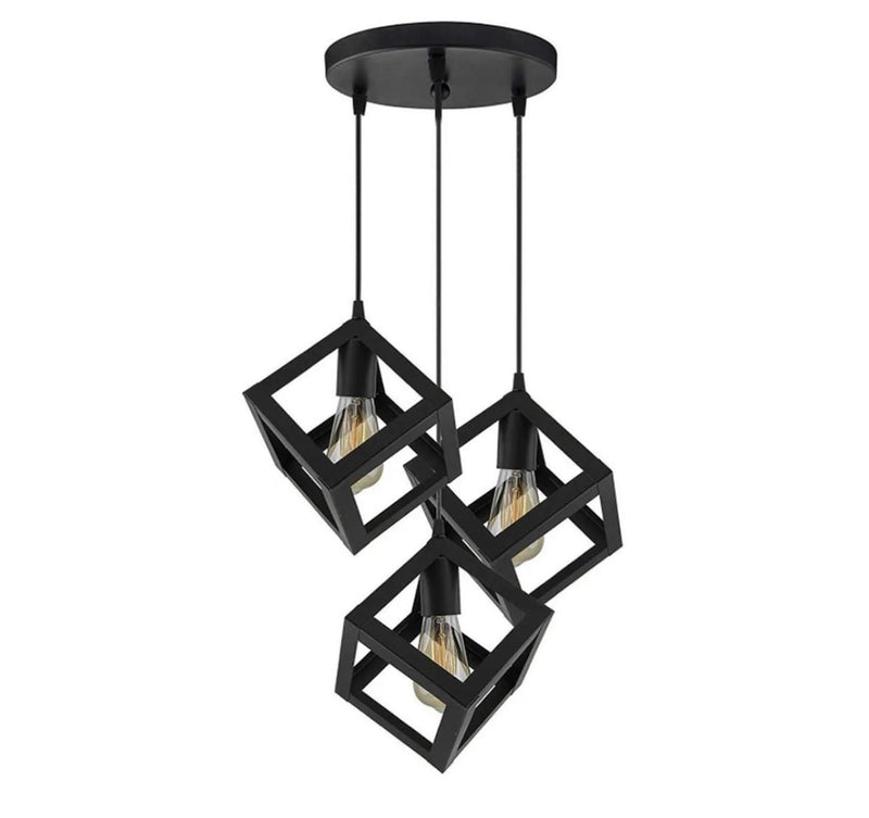 3 in 1 Square Matte Black Easy to Install Metal Pendant Light