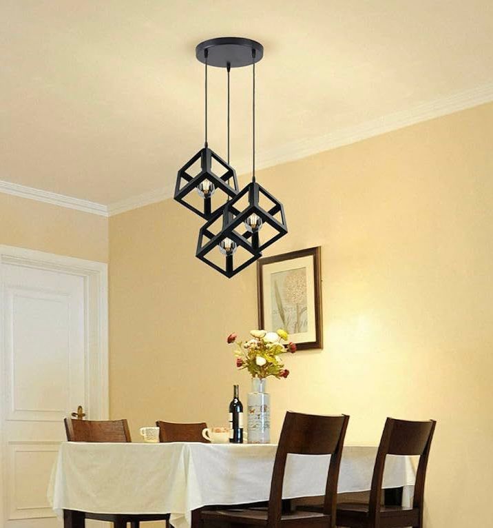 3 in 1 Square Matte Black Easy to Install Metal Pendant Light