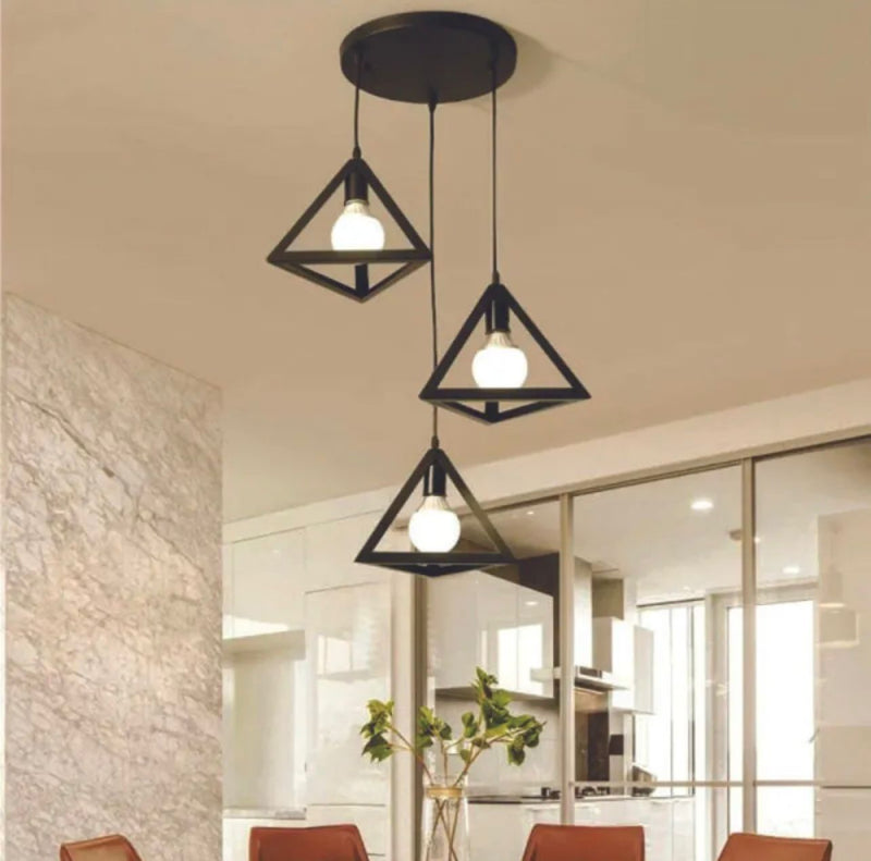 3 in 1 Triangle Matte Black Easy to Install Metal Pendant Light