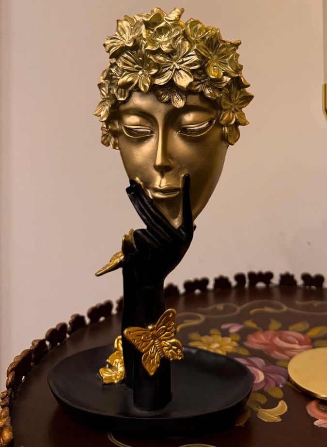 Resin Face Thinker Statue Butterfly Theme Golden and Black