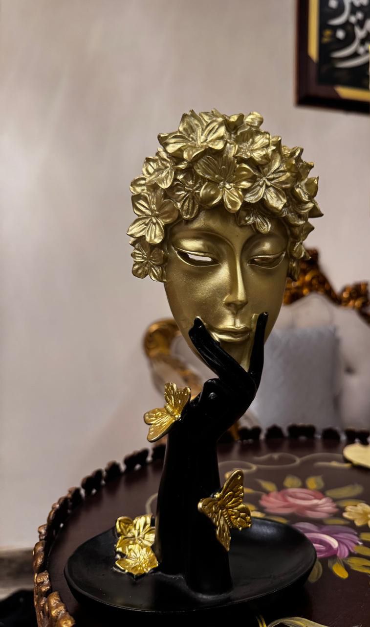 Resin Face Thinker Statue Butterfly Theme Golden and Black