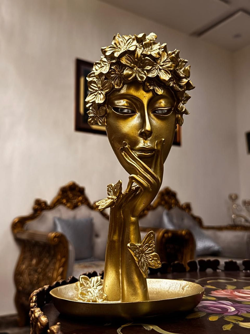 Resin Face Thinker Statue Butterfly Theme All Golden