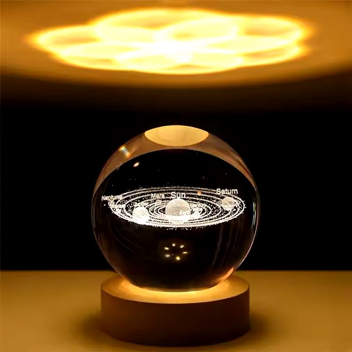 3D Engraved Solar Planet Crystal Lamp Night Light